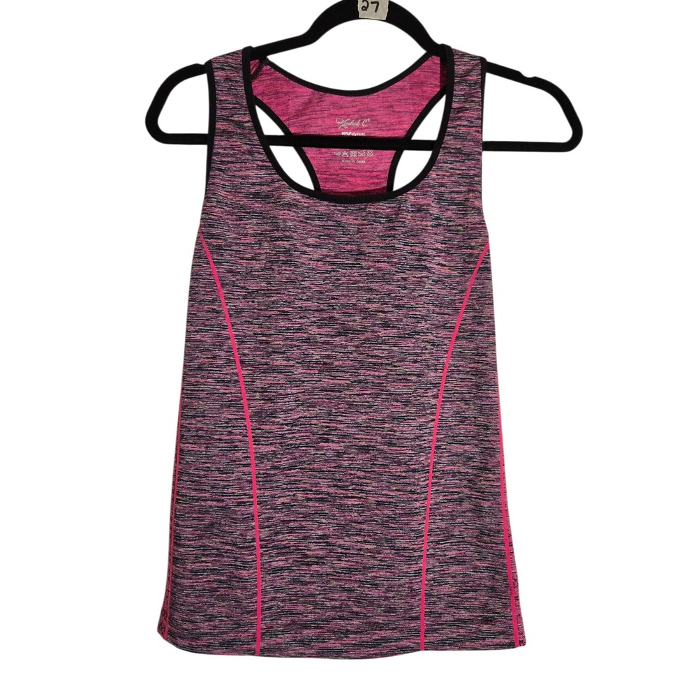 Kimberly C Womens One Size Athletic Tank Top Pink Black Heathered Racerback